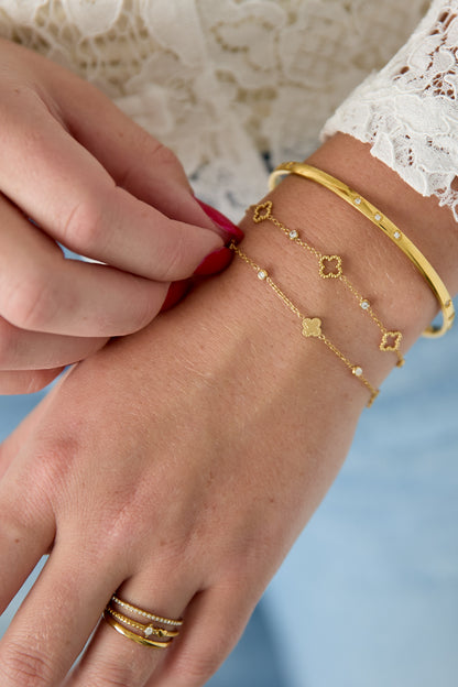 Roestvrijstalen bedelarmbanden met klavertje vier, eenvoudige dagelijkse serie, damessieraden