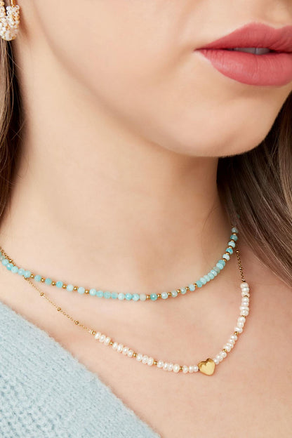 Ketting mooie parel Goud kleur Stainless Steel