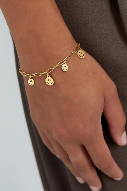 Armband meerdere smileys Goud kleur Stainless Steel