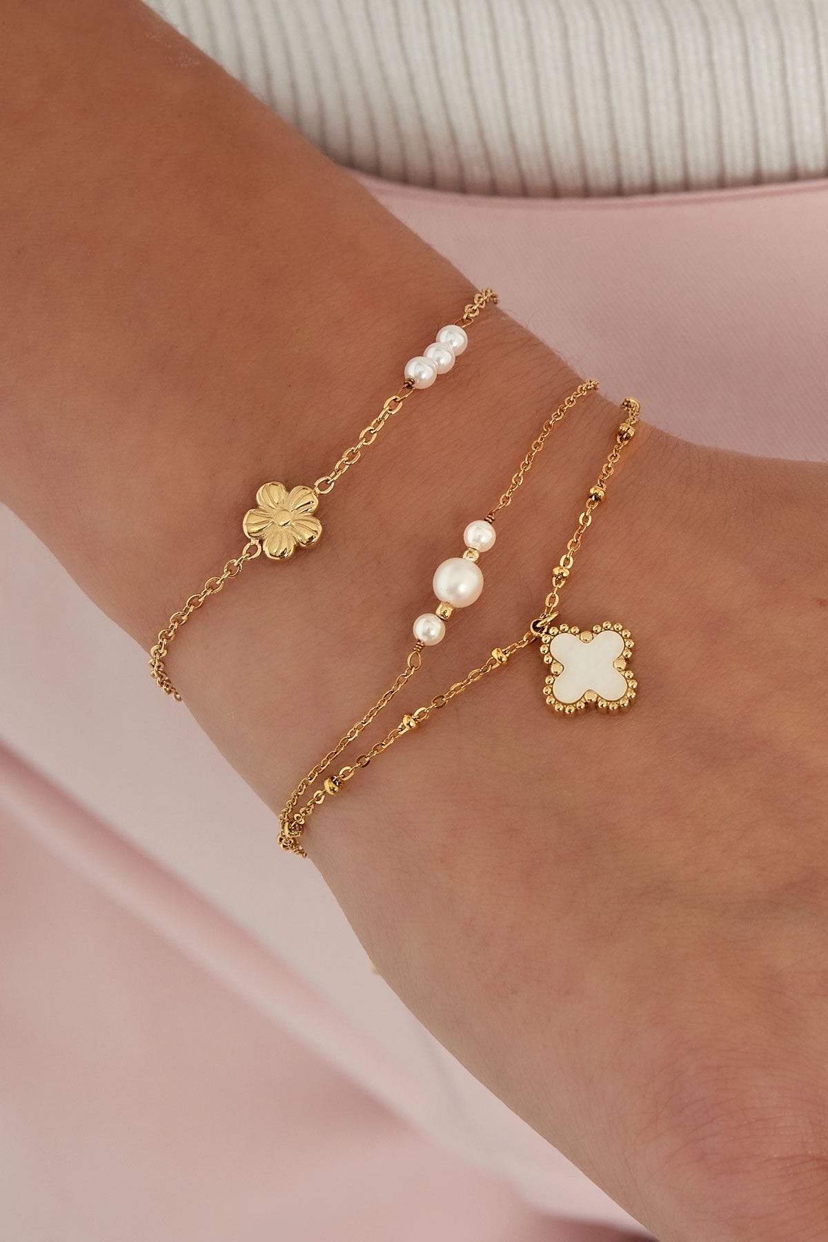 armband bloem met parels