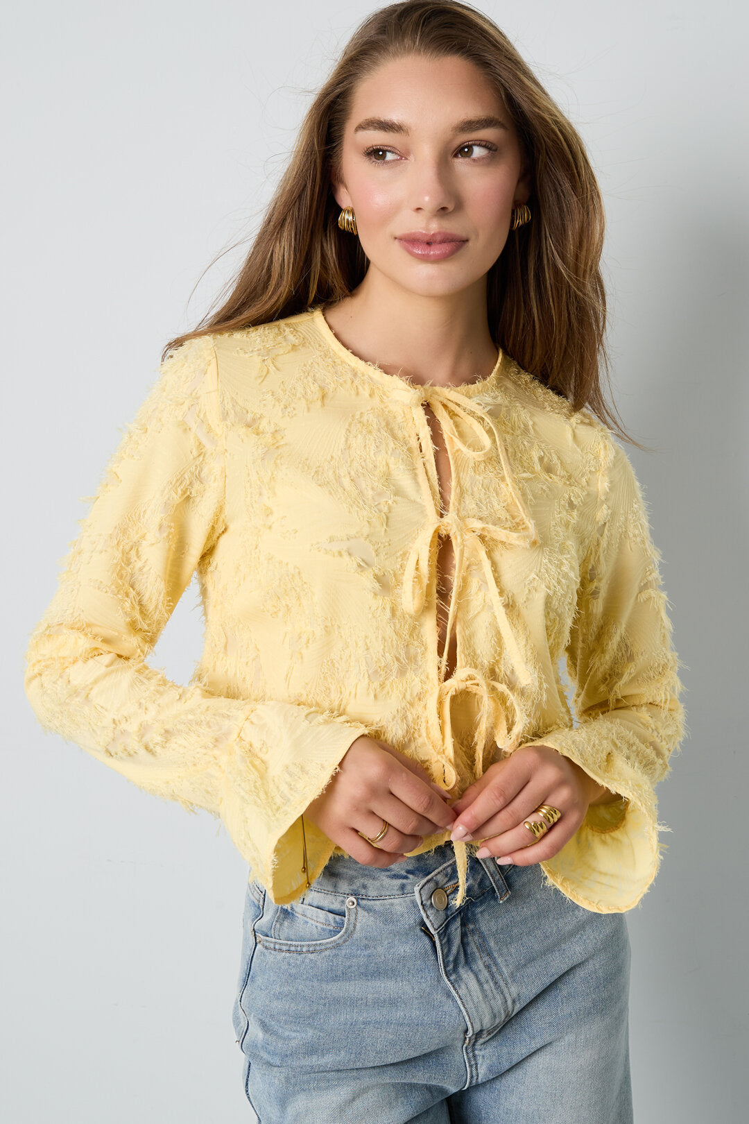 Geweven Polyestervezel Vrouwen Lange Mouwen Tops Elegant Solide Kleur Lente/Zomer