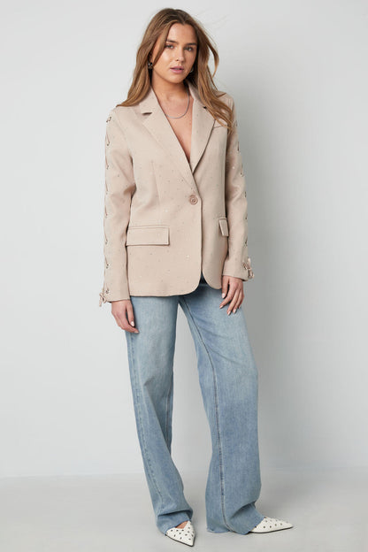 Polyester Vrouwen Jas Set Met Veters Op Mouw