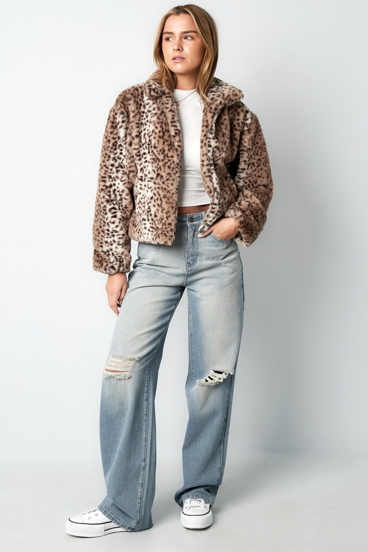Polyester Valse Bont Dames Jas Luipaardprint Warm en Comfortabel