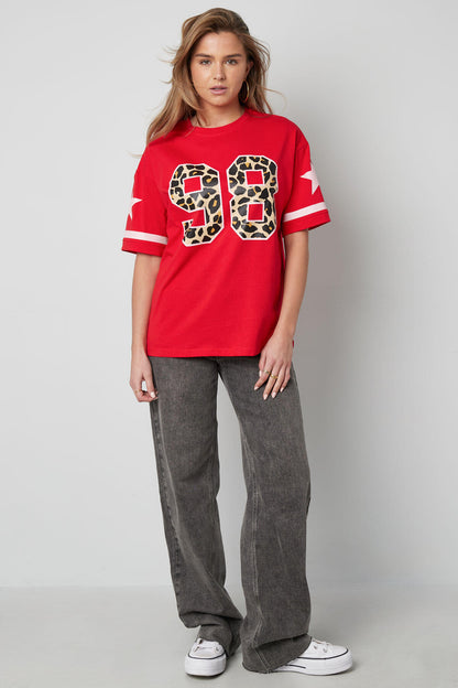 Cotton Vrouwen T-shirt Oversized Luipaardprint Nummer 98
