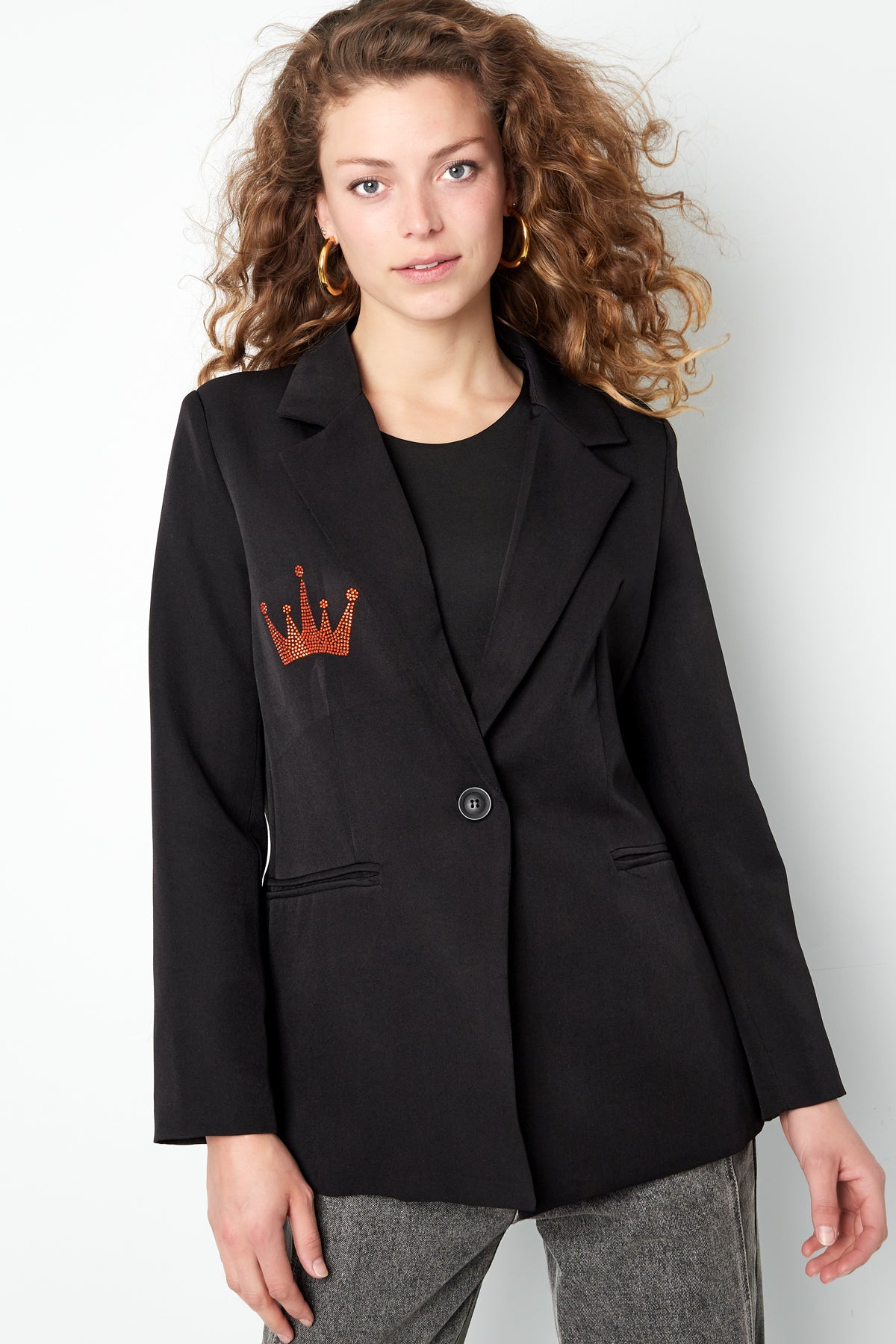 Polyester Vrouwen Suit Jas Kroon Borduurwerk
