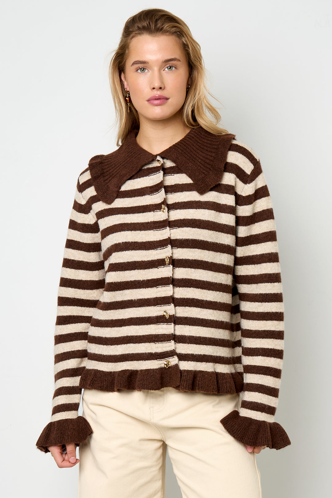 Gebreide Polyestervezel Vrouwen Cardigan Casual Strepen