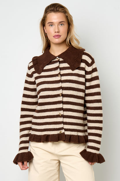 Gebreide Polyestervezel Vrouwen Cardigan Casual Strepen