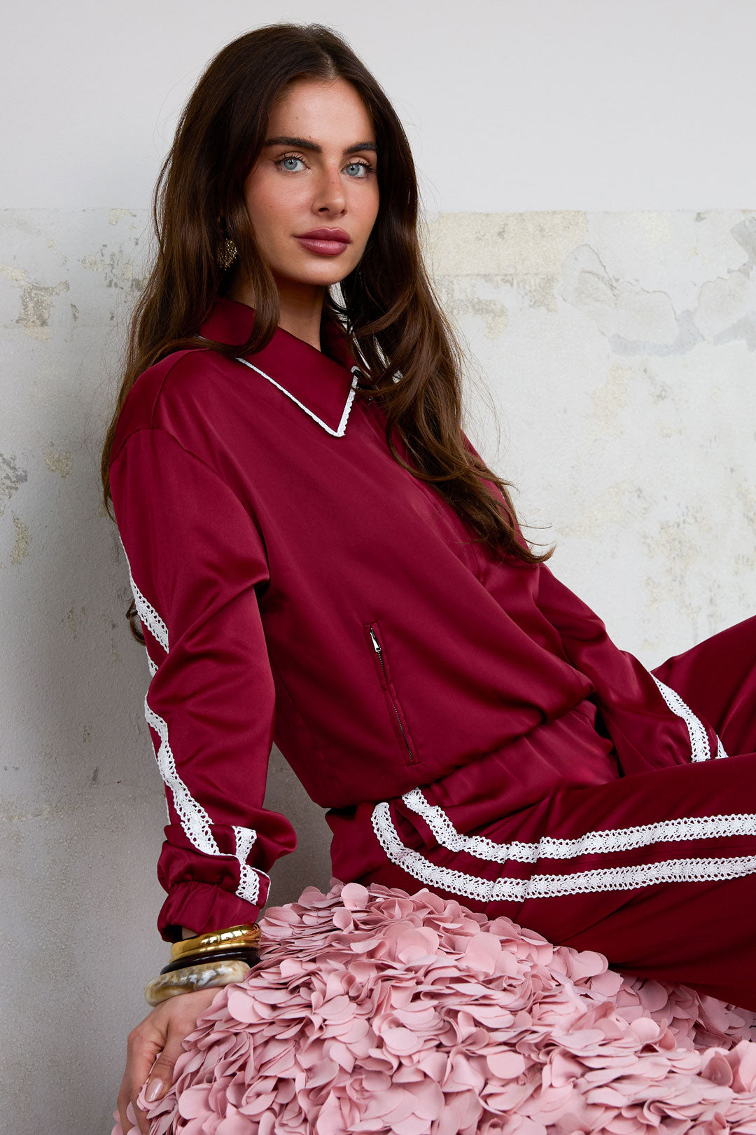 Geweven Polyestervezel Vrouwen Jas Sportief Kleurcontrast 2-delige Set
