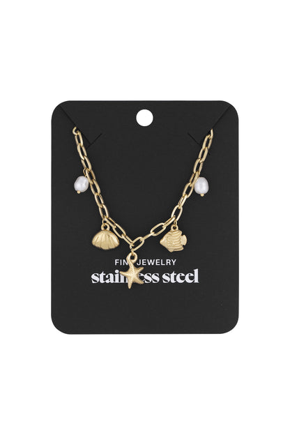 Korte ketting met strandbedels - Gold kleur