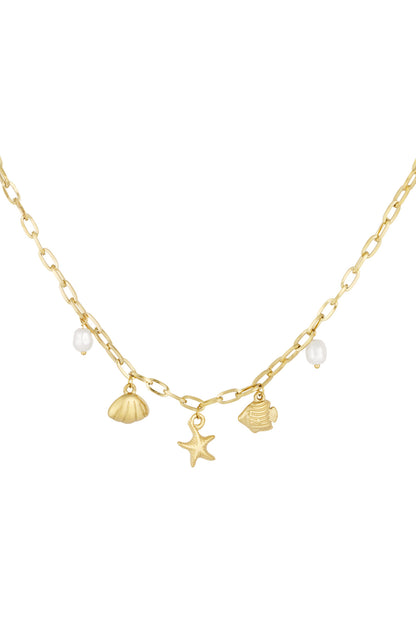 Korte ketting met strandbedels - Gold kleur