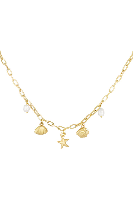 Korte ketting met strandbedels - Gold kleur