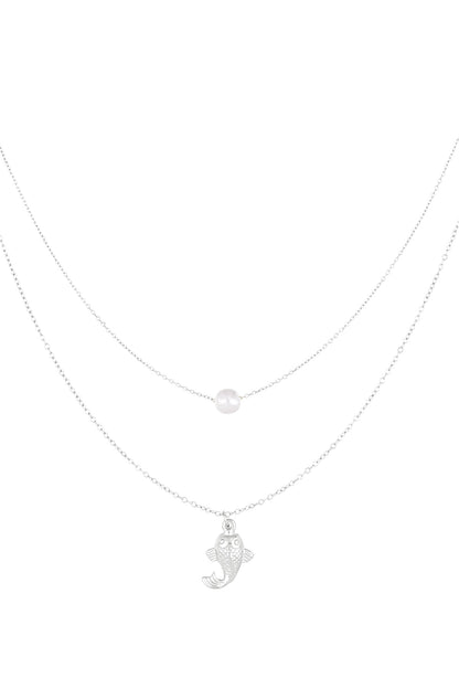 Fish and pearl Necklace - Goud kleur