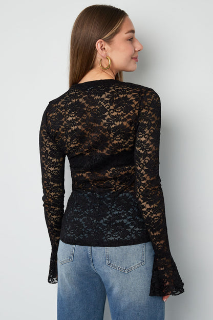 Geweven Polyester Lange Mouwen Tops Elegante Kanten Panel
