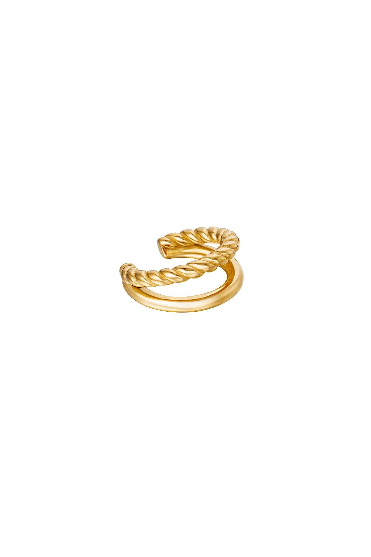 Dubbel earcuff touw & glad Goud kleur Stainless Steel