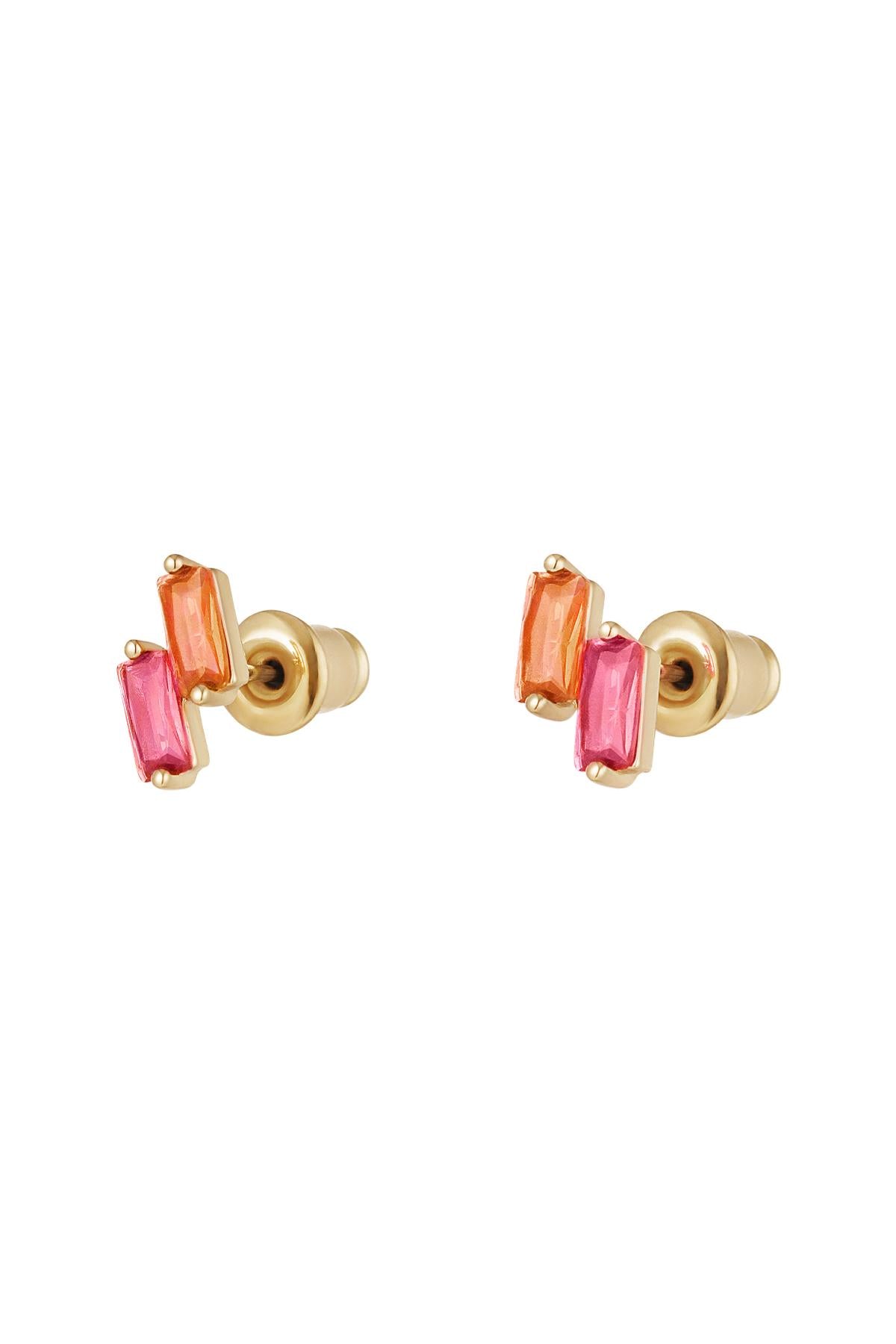 Oorstuds gekleurde steentjes - Sparkle collectie Goud kleur Koper
