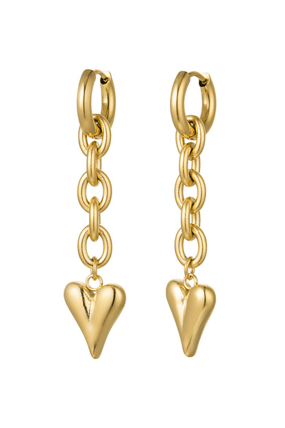 Oorbellen schakel & hart - Goud kleur Stainless Steel