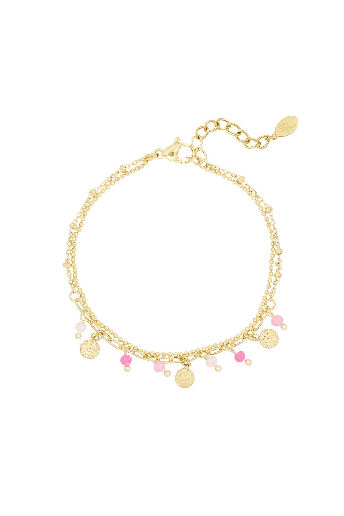 Armband met muntjes en kralen - roze/Goud kleur 