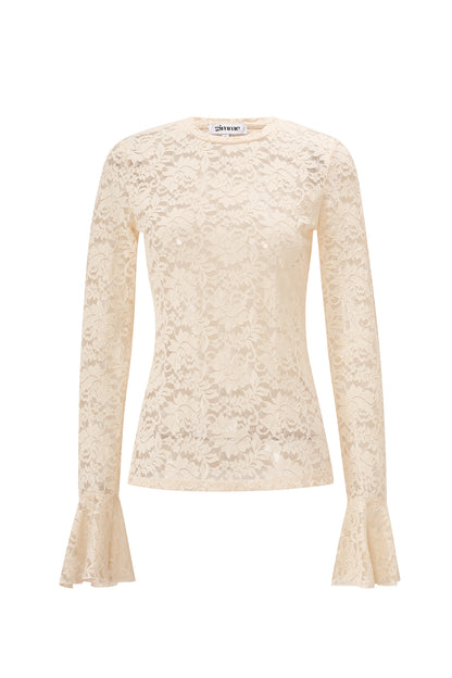 Geweven Polyester Lange Mouwen Tops Elegante Kanten Panel