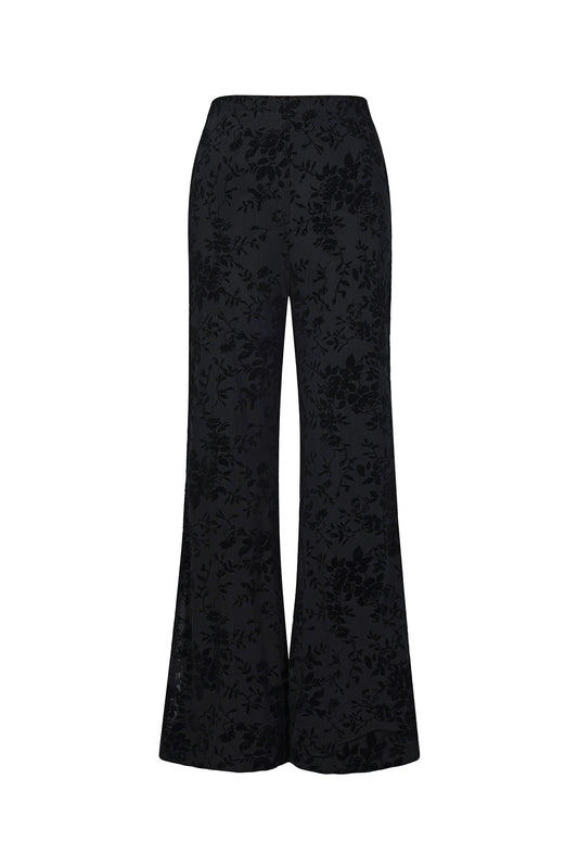 Mesh broek met suède bloemenprint – designed to match