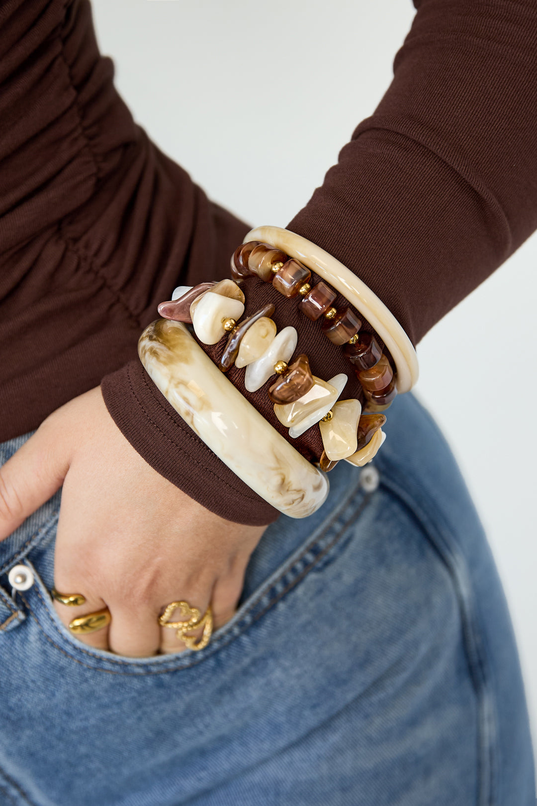 Armbanden van acryl met 14-karaats verguld goud, Daily Simple serie, damessieraden