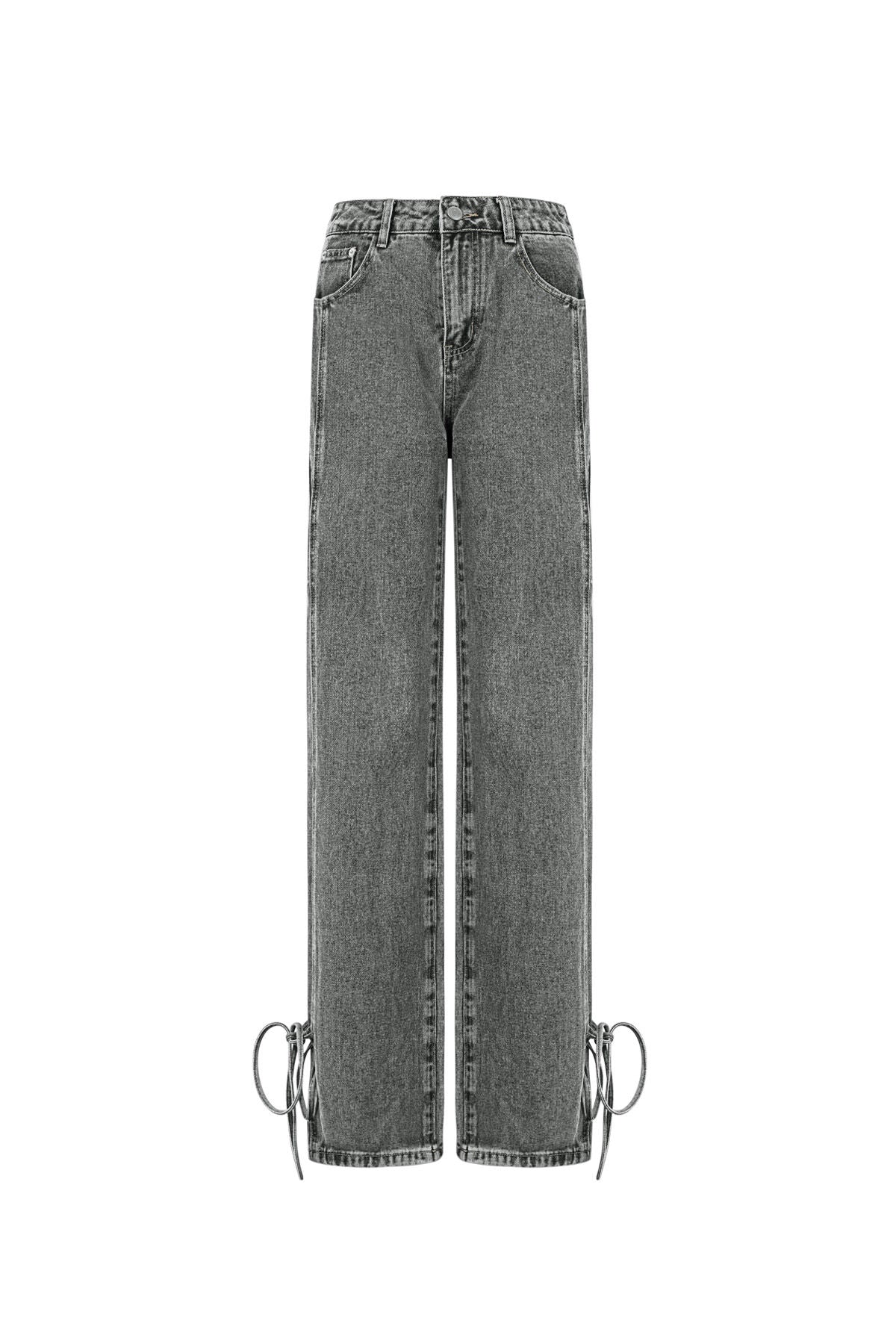Cotton Woven Vrouwen Rechte Jeans Casual Knopen Detail