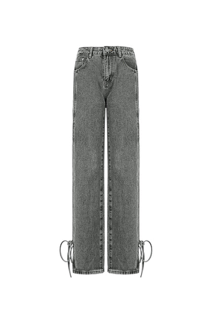 Cotton Woven Vrouwen Rechte Jeans Casual Knopen Detail