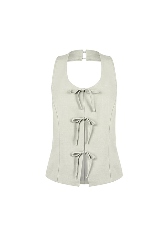 Geweven Polyestervezel Vrouwen Mouwloze Top Casual Boog Detail