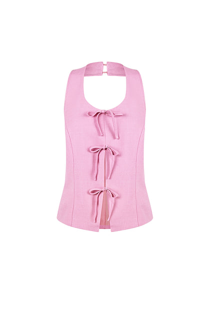 Geweven Polyestervezel Vrouwen Mouwloze Top Casual Boog Detail