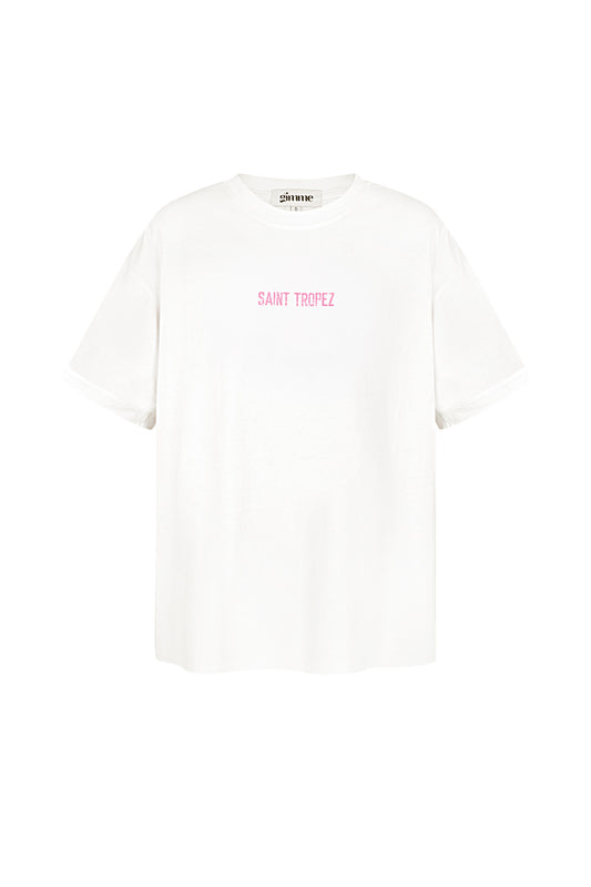 Cotton Vrouwen T-shirt Oversized Saint Tropez Print