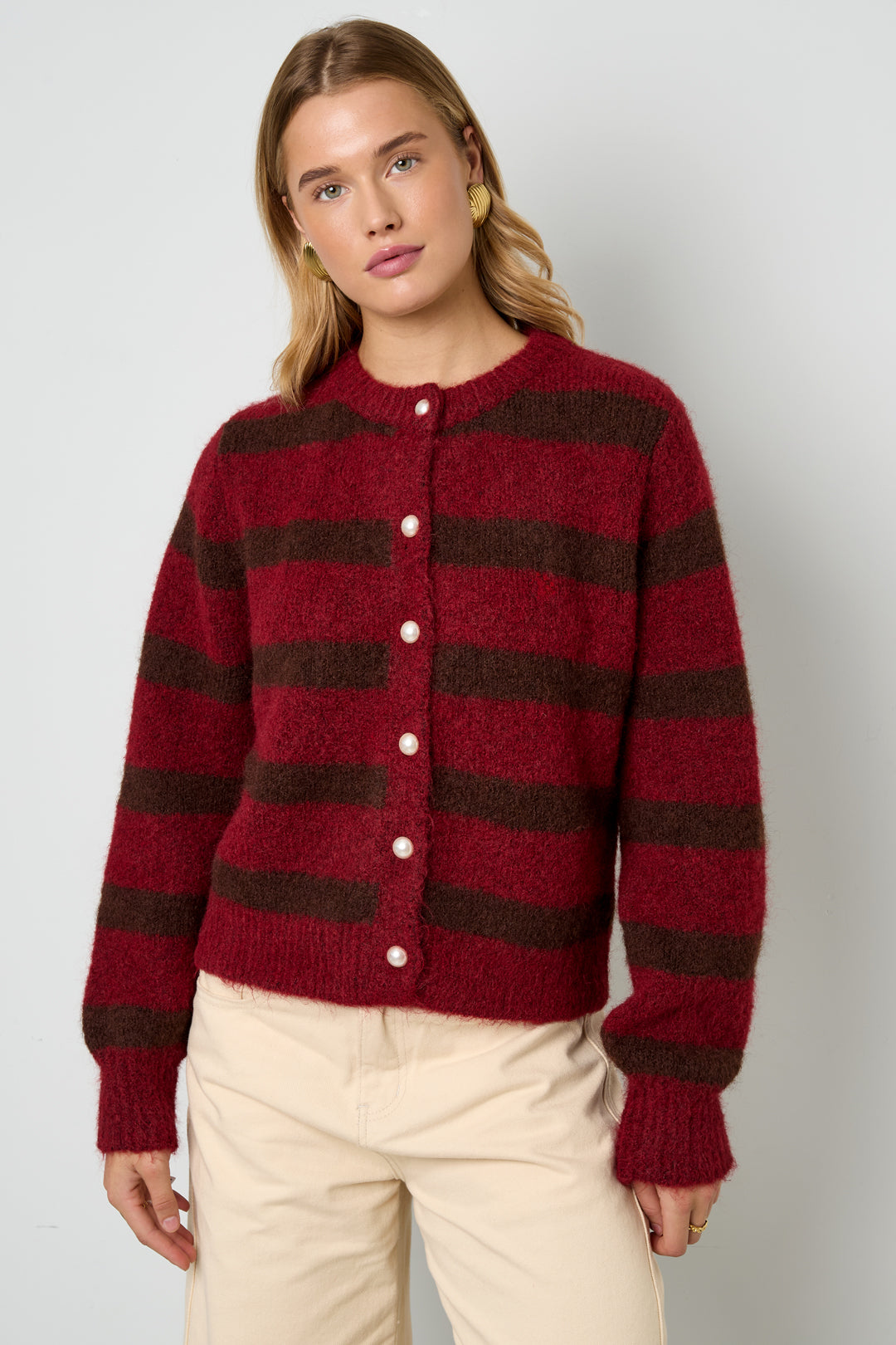 Gebreide Polyestervezel Vrouwen Cardigan Casual Strepen
