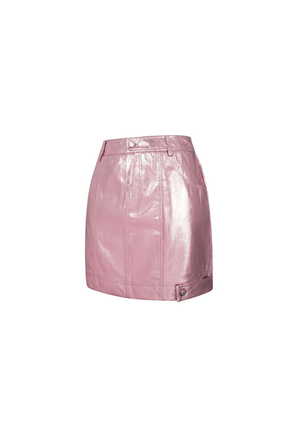 Sexy Pink PU Mini Skirt for Spring/Summer