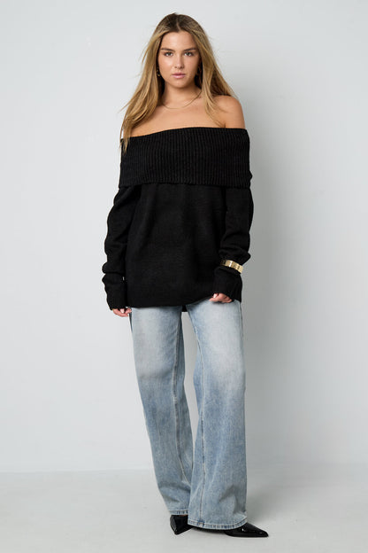 Gebreide Polyestervezel Vrouwen Off-Shoulder Trui Elegant Solide Kleur