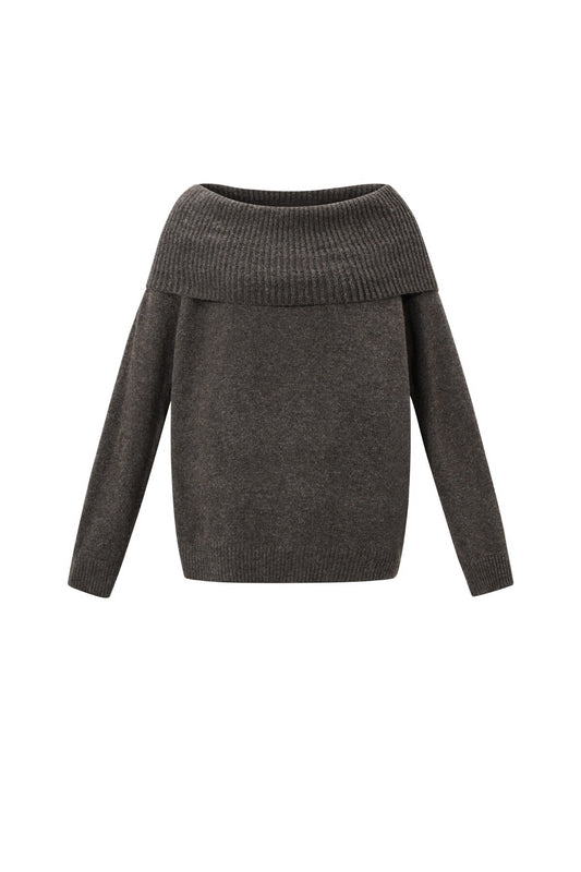 Gebreide Polyestervezel Vrouwen Off-Shoulder Trui Elegant Solide Kleur
