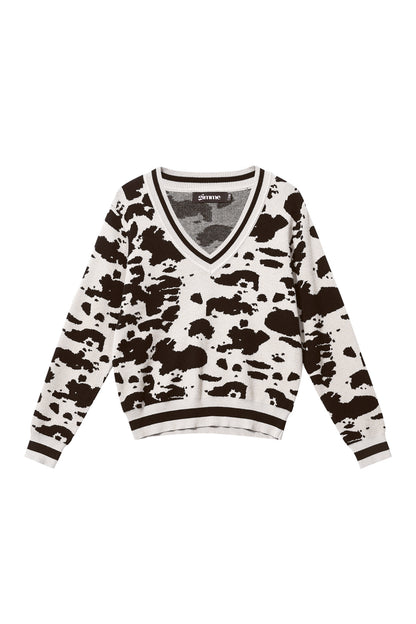 Gebreid (inclusief haakwerk en wolstof) Luipaardprint V-hals Trui voor Dames Herfst/Winter Casual