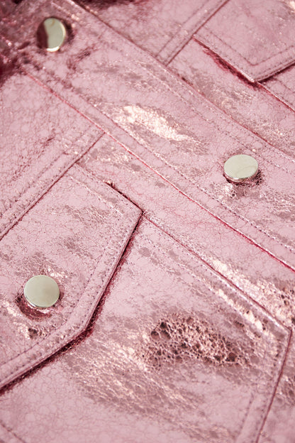 PU Vrouwen Korte Jas Glanzende Metalen Finish
