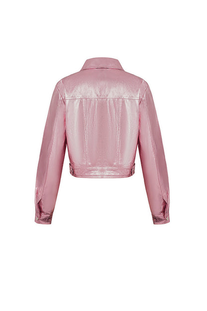 PU Vrouwen Korte Jas Glanzende Metalen Finish