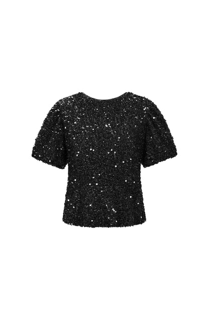 Geweven Polyestervezel Vrouwen Korte Mouwen Tops Elegante Pailletten