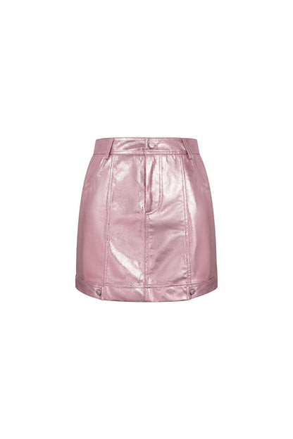Sexy Pink PU Mini Skirt for Spring/Summer