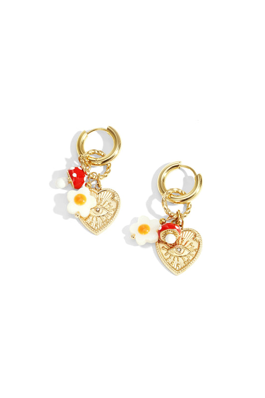 Oorbellen met bloemen, duivelsoog, hart, plant, casual, dagelijks, eenvoudig, serie, damessieraden