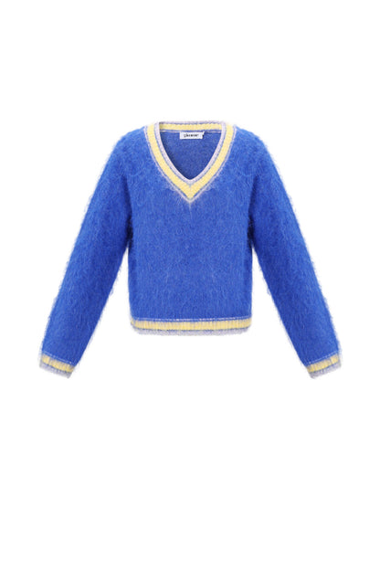 Gebreide Polyestervezel Vrouwen V-hals Trui Casual Kleurcontrast