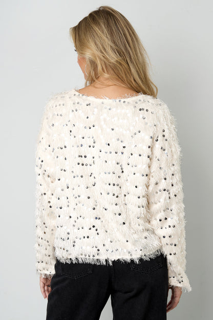 Geweven Polyestervezel Vrouwen Lange Mouw Top Elegante Pailletten