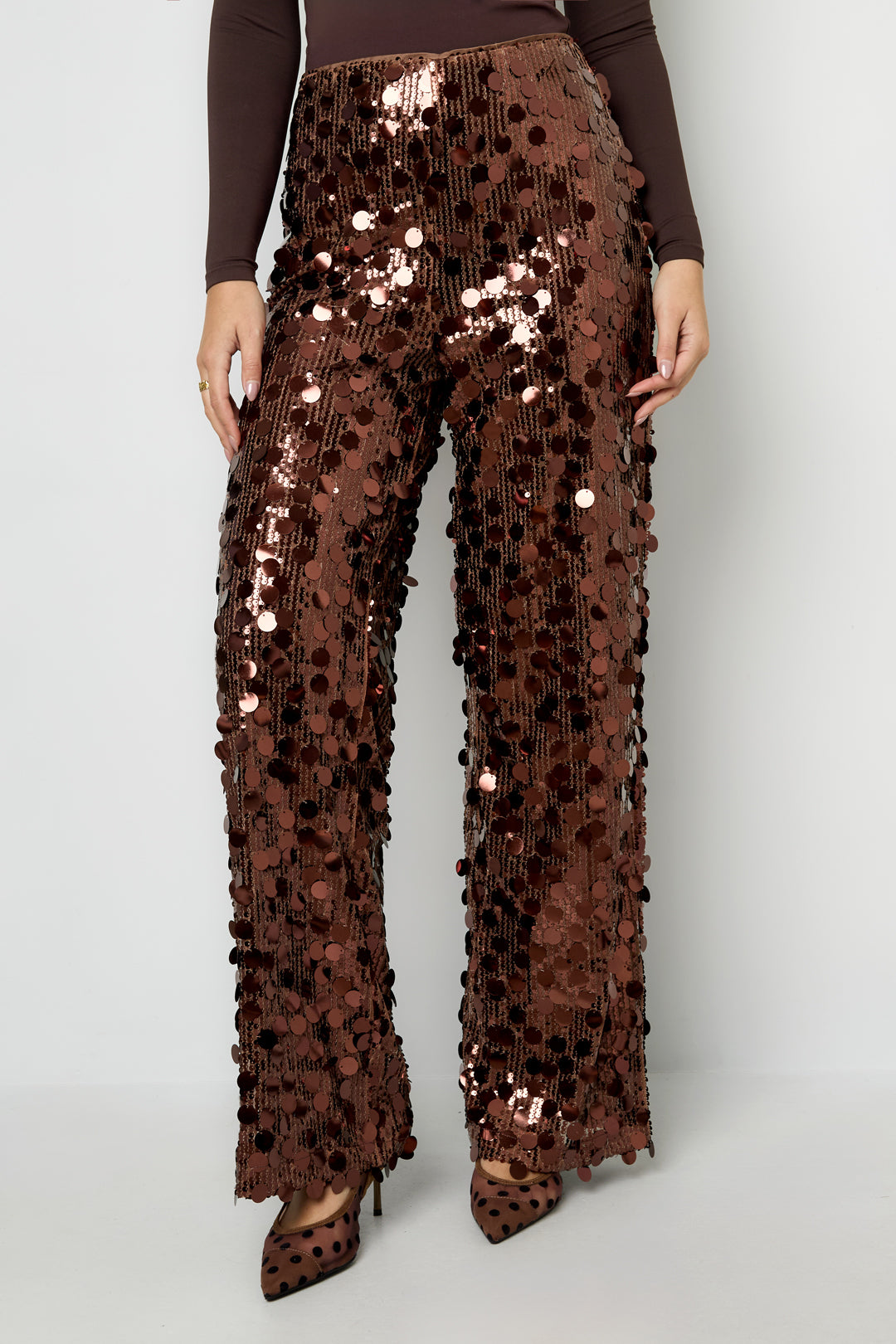 Geweven Polyestervezel Vrouwen Rechte Broek Pailletten Elegante