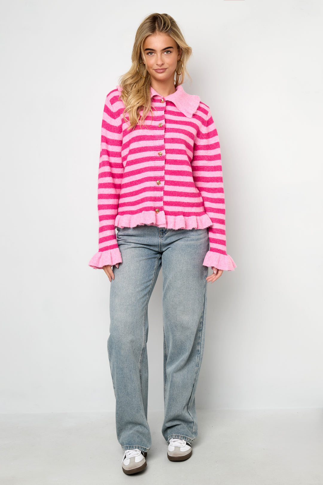 Gebreide Polyestervezel Vrouwen Cardigan Casual Strepen